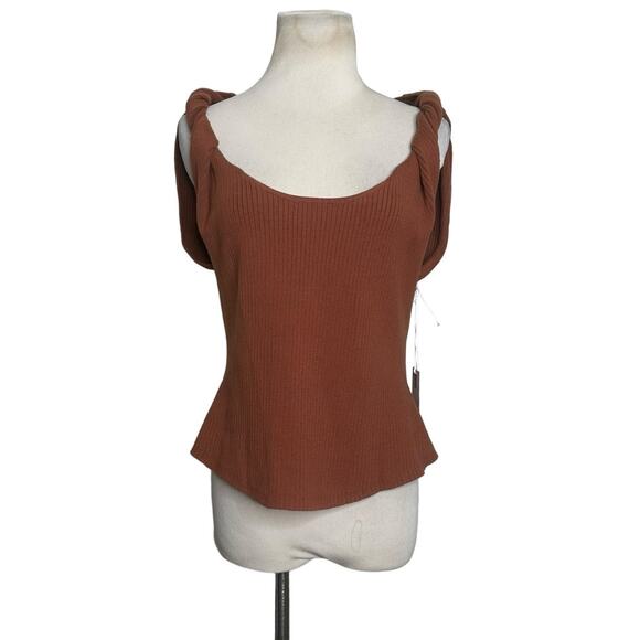 Good American Twisted Strap Brown Ribbed Knit Tank Top size 5/6 - 2XL - Picture 1 of 13